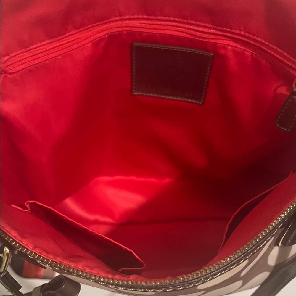 Coach Dot and Stripe Tote - Brown and Red - Picture 4 of 8